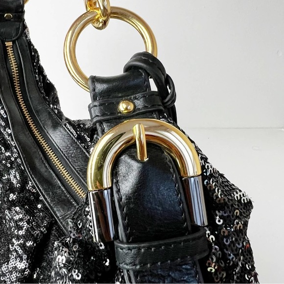 Badgley Mischka Black/Silver Sequin Hobo Bag Gold Hardware - Picture 7 of 9